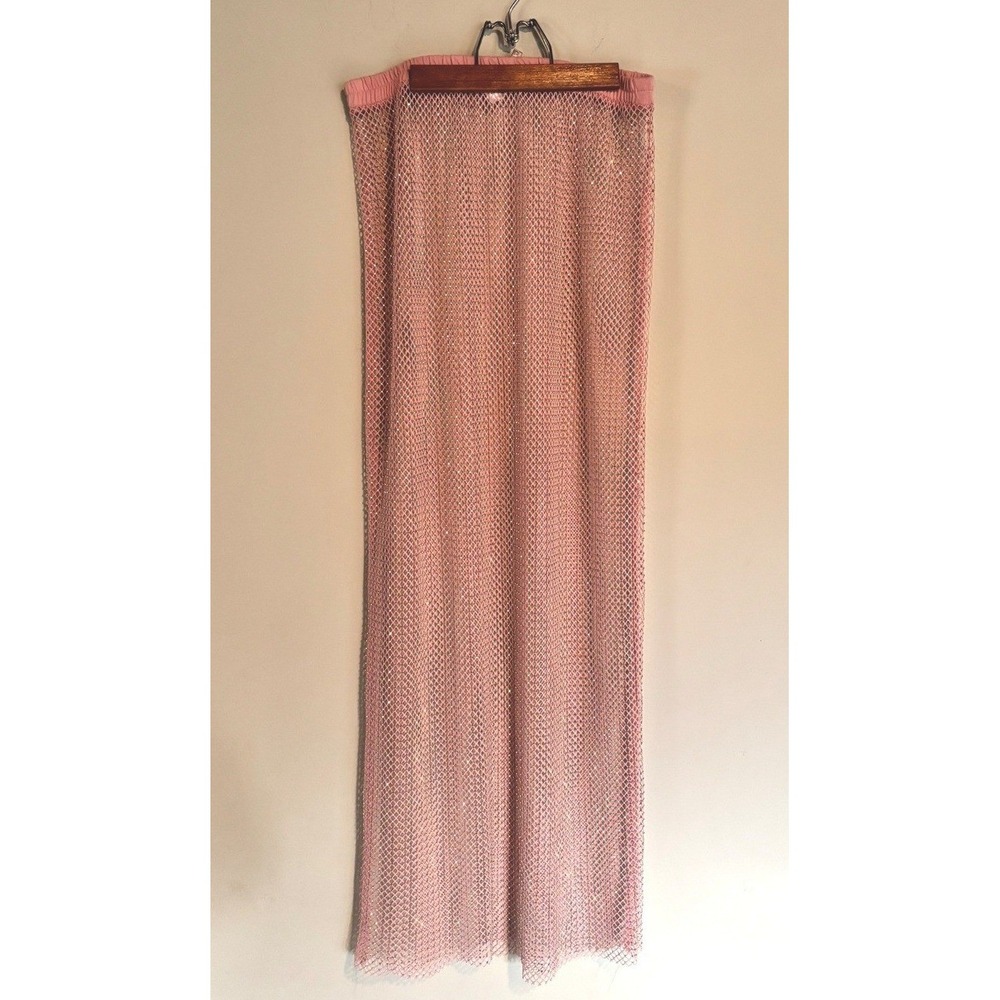 Refuge Pink Rhinestone Fishnet Mesh Maxi Skirt Festival Cover Up Size M